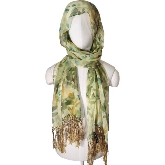 Ellen Tracy Accessories - Ellen Tracy 100% Silk Floral Leaf Green Scarf Sheer Fairy Woodland Goblin